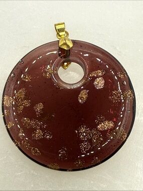 Vintage Round Glass Pendant with Gold Glitter & goldtone artisan wine statement